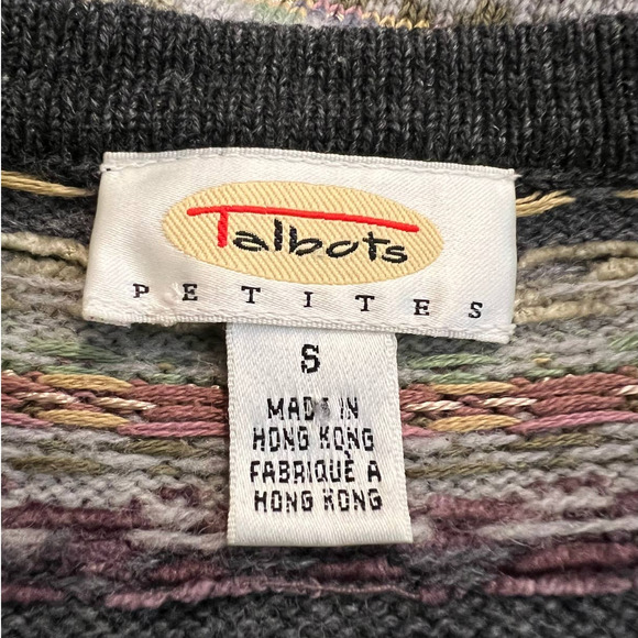 Talbots Women's Fair Isle Cardigan Sweater Size SP in Multicolor Lambswool Blend - Picture 7 of 9
